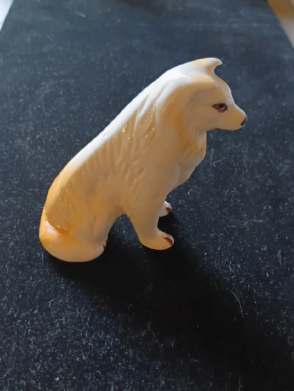 White Ceramic Wolf/Dog  Figurine with Tan Accents